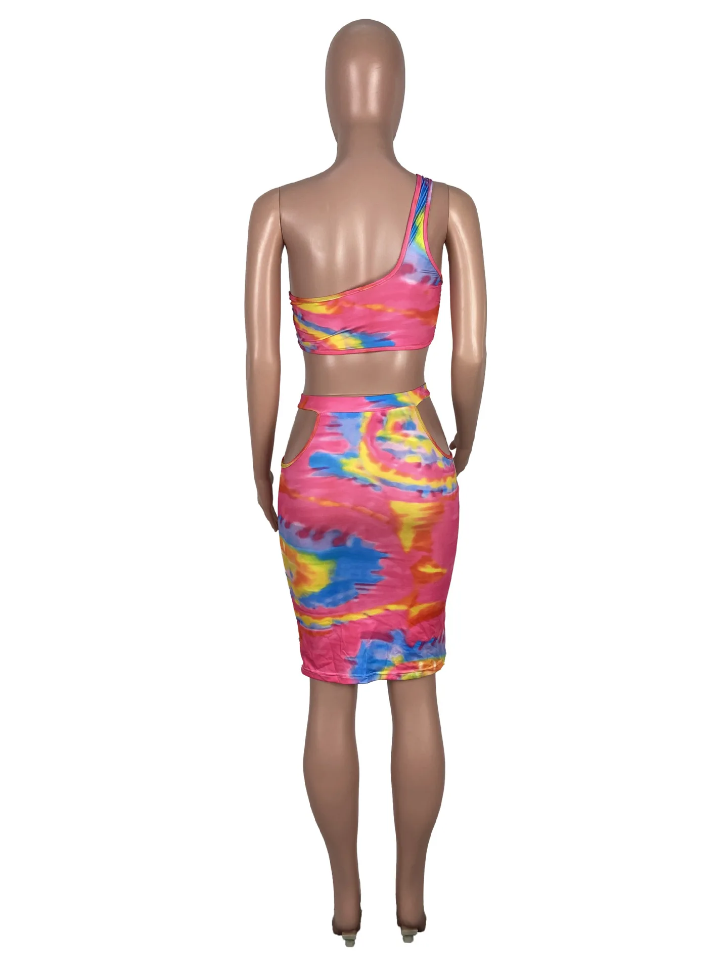 

Womens Sleeveless Tie-Dye Drape Sexy Hip Skirt Two-Piece Set