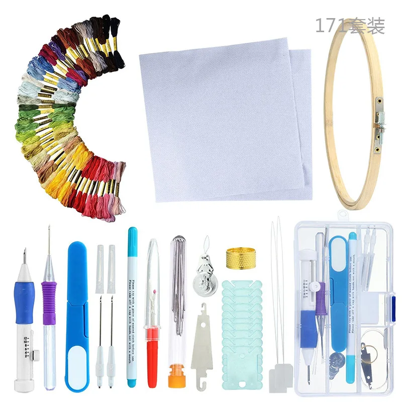 

187 pcs / Embroidery Needle Cover Box Punching Needle Set Craft Tool Embroidery Pen Set Sewing Thread DIY Threader