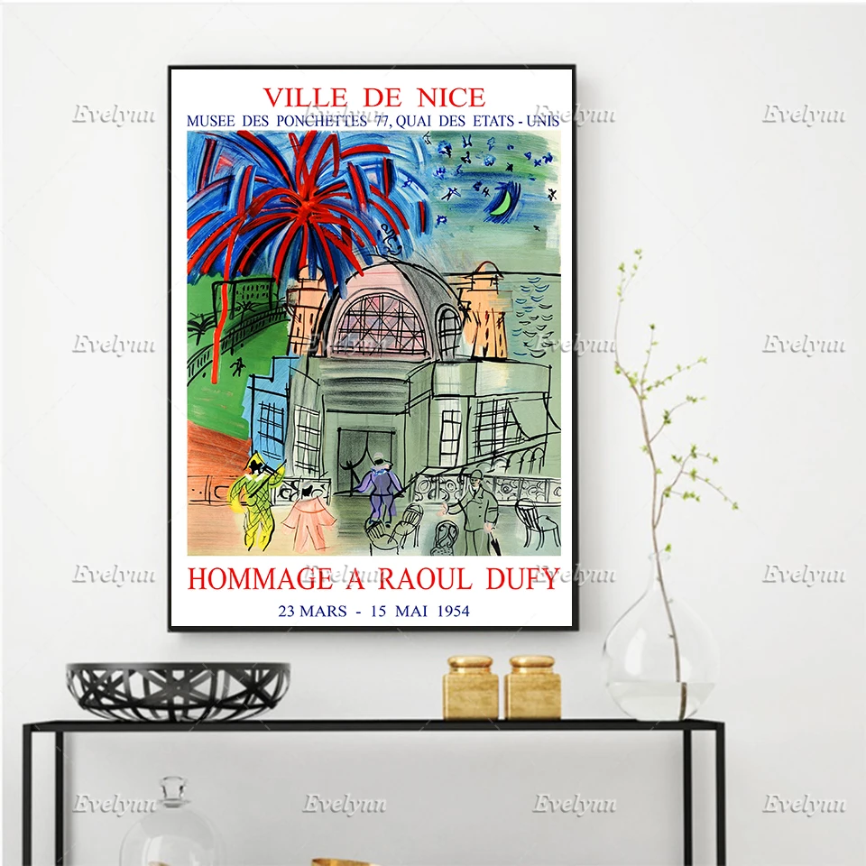 

1954 Vintage French Exhibition Poster For Works By Raoul Dufy Home Decor Prints Wall Art Canvas Living Room Decoration Gift