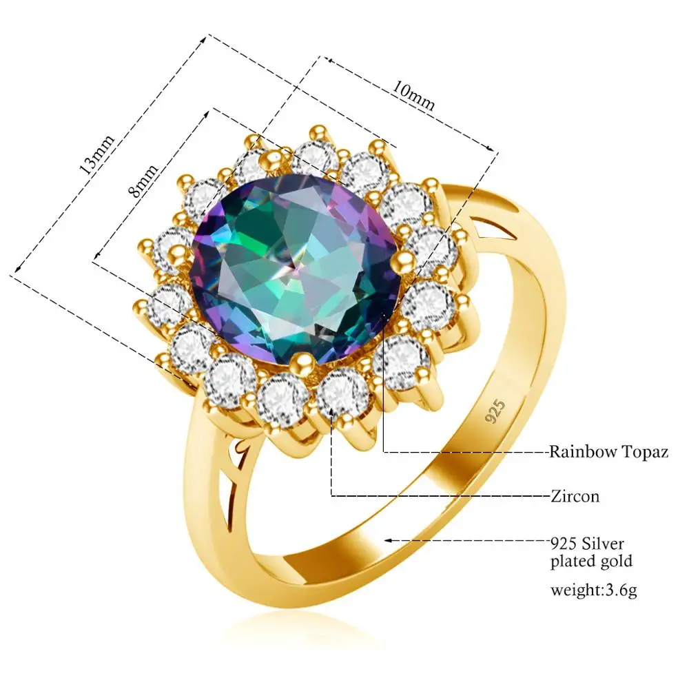 

Silver Chakra 14k Gold Jewelry 100% Real Sterling Silver Rings Original Rainbow Topaz Gemstone Ring Fine Jewelry For Women Gift