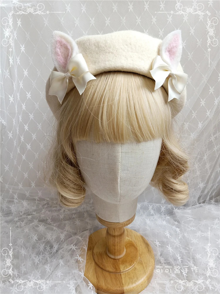 

Японский берет сладкой Лолиты для девочек, мягкая шапка для сестры с милыми животными, кошкой, Кроликом, лисьими ушками, бантом, Осень-зима, к...