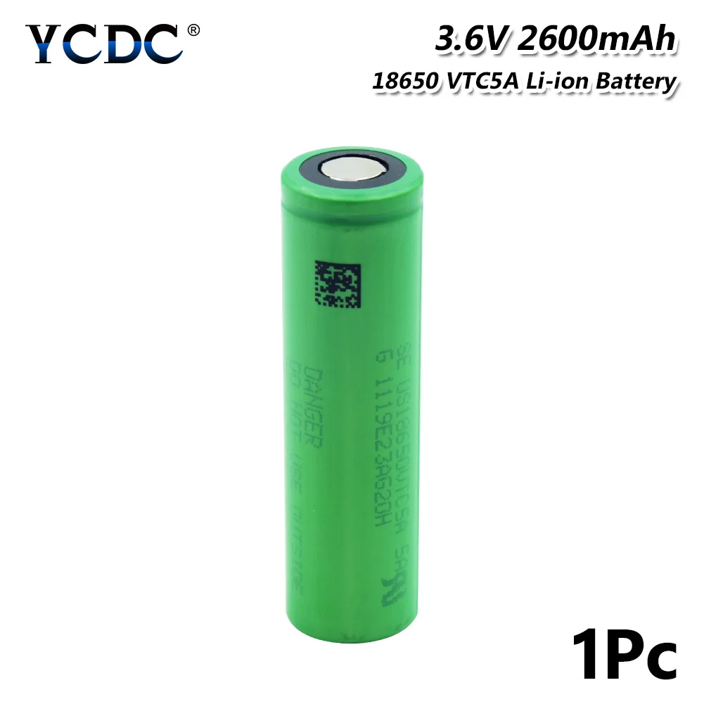 

18650 Battery 2600mAh High Drain US 18650 VTC 5A Replacement Charging Protected Mini Fan Power Bank Battery
