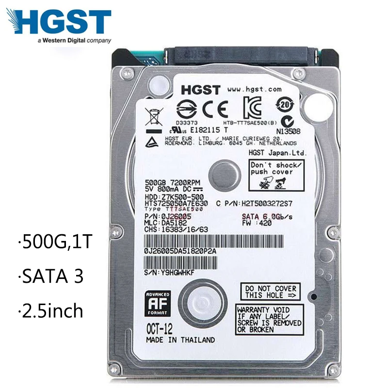 Внутренний жесткий диск HGST для ноутбука 2 5 дюйма 500 ГБ 8 Мб/32 Мб 5400 об/мин 7200 об/мин| |
