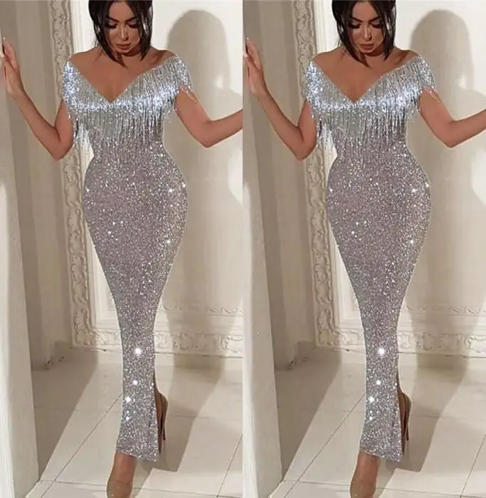 Женское платье миди с кисточками открытыми плечами v образный вырез вечерние