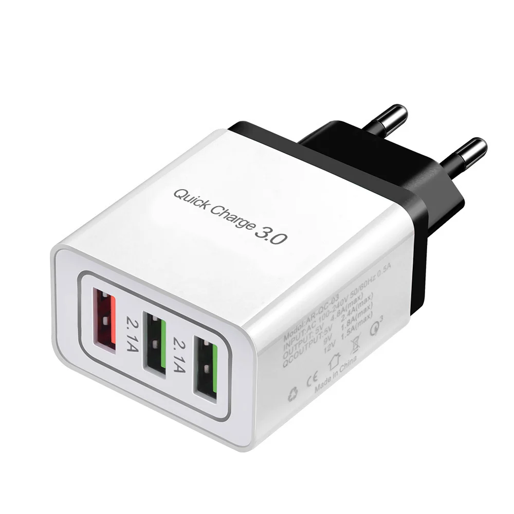 EU Black USB зарядное устройство Quick Charge 3,0 EU 3 порта Быстрая зарядка для iPhone Xs Max samsung S8 S9 huawei mate 20 Lite зарядное устройство для мобильного телефона s - Тип штекера: EU Black