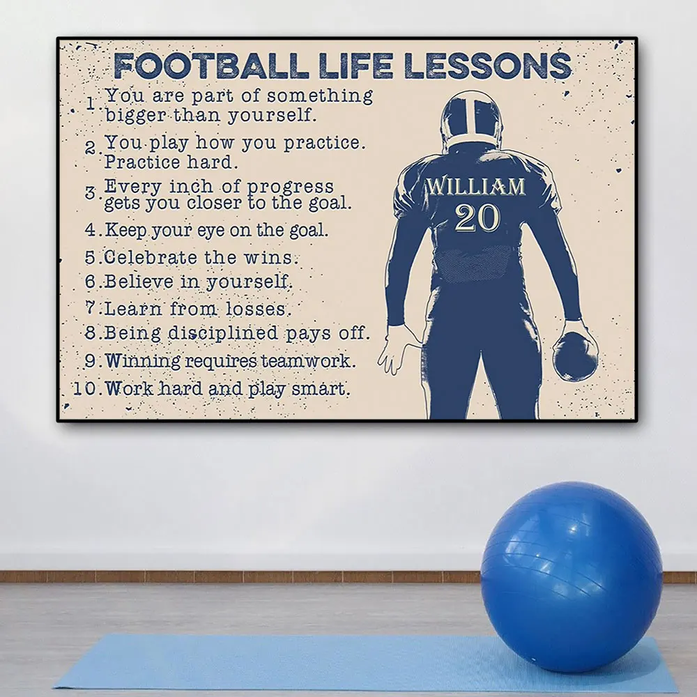 

Football Life Lesson Personalized Customized Name and Numbers Poster and Prints Rugby Art Painting Canvas Sports Wall Art Decor