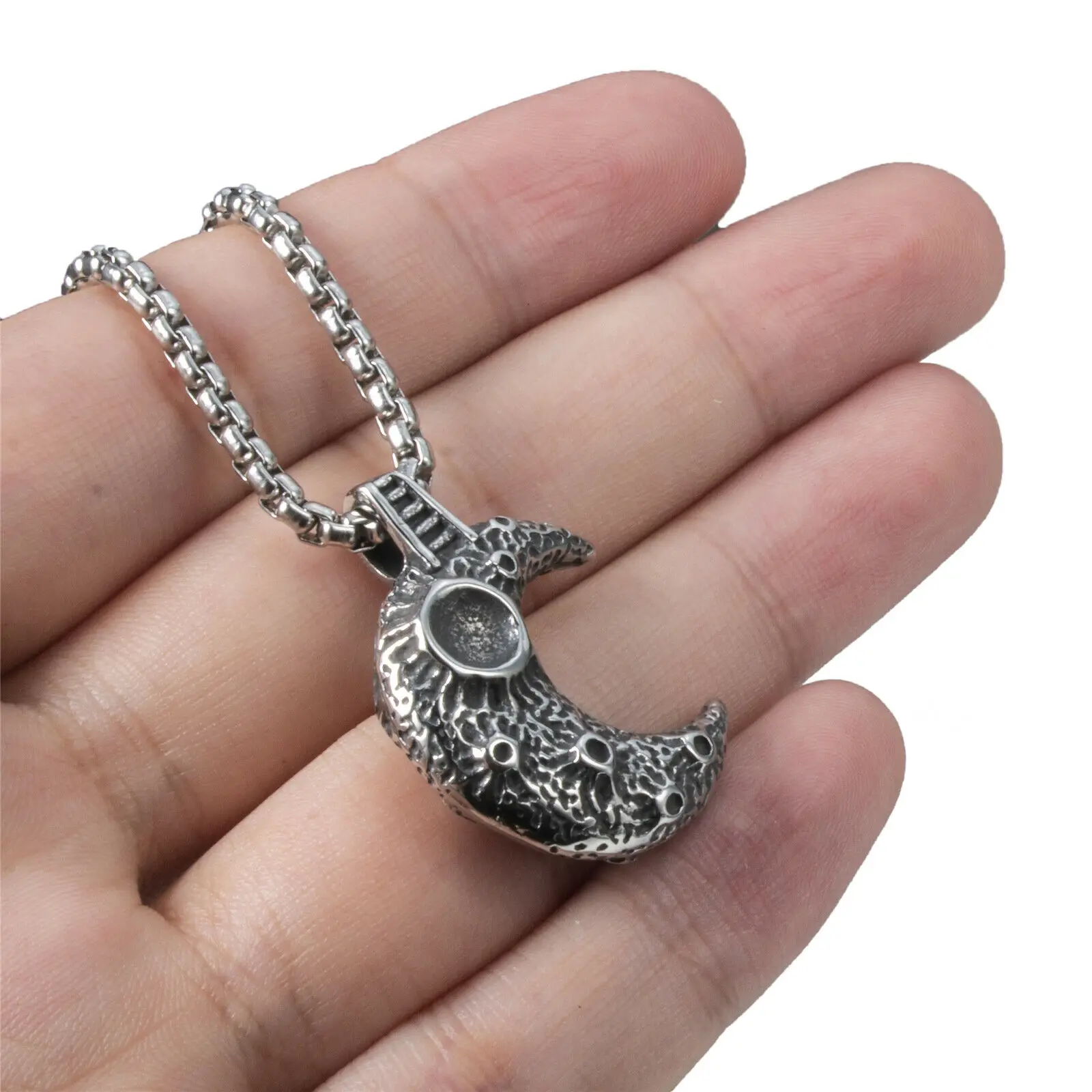 

Cosmic Galaxy Crescent Moon Solid Stainless Steel Pendant 24" Necklace Chain