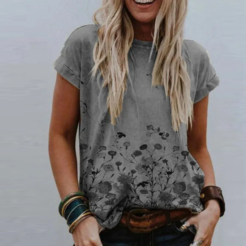 

2021 New Spring And Summer O-Neck Women's Short-Sleeved Printed T-Shirt Casual Fashion Pullover Loose Top