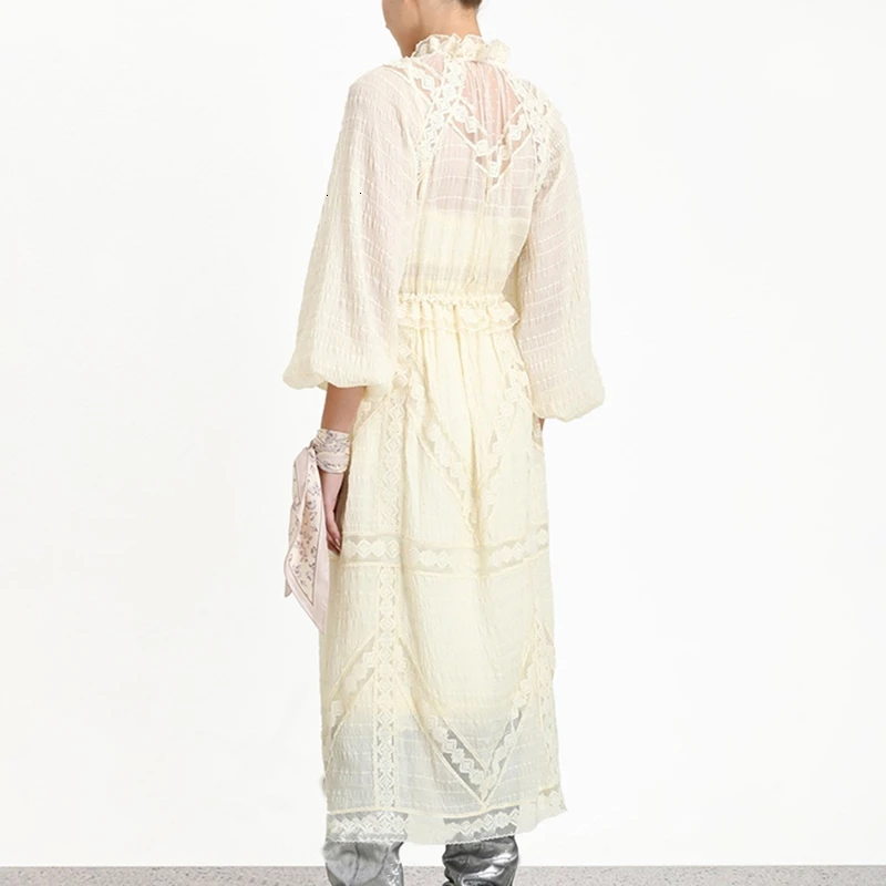 Винтаж лоскутное платье с кружевной оборкой женские со стоячим воротником