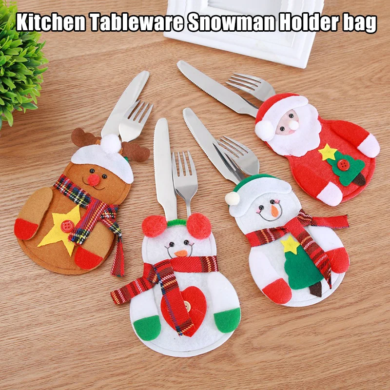 Сумка для посуды посуда карманы вилки крышка снеговик Санта Клаус лось