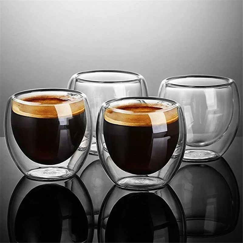 Set of 4 double wall espresso cups – 80ml transparent glass drinkware