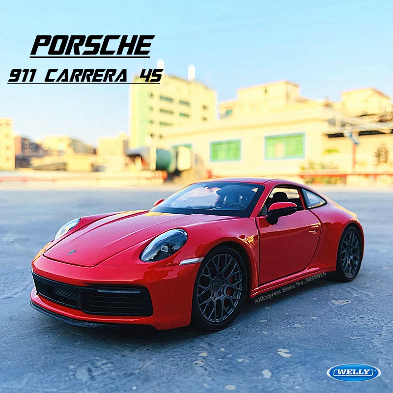 

Модель спортивного автомобиля WELLY 1:24 Porsche 911, модель автомобиля из сплава красного цвета, декоративная коллекция, игрушечные инструменты, по...