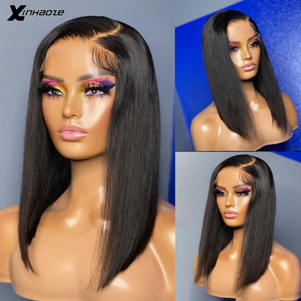 Bone Straight Short Bob 5x5 Silk Top Wig Natural Human Hair Wigs Pre Plucked Brazilian 13x4 Lace Frontal Wig for Black Women