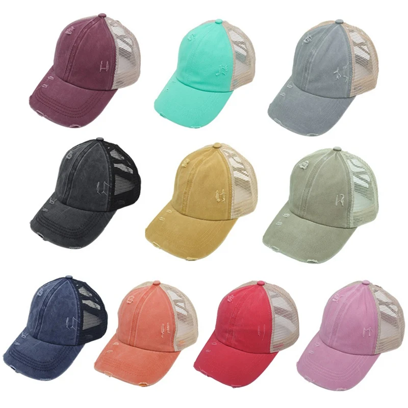 2020 Ponytail Baseball Cap Messy Bun Hats For Women Washed Cotton Snapback Caps Casual Summer Sun Visor Outdoor Hat