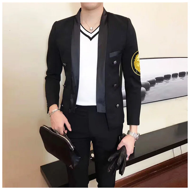 Маленький костюм, блейзер Masculino, вышитый значок, самосовершенствование, мужской костюм, для шоу, мужская модель, мастер одежды, блейзер Hombre