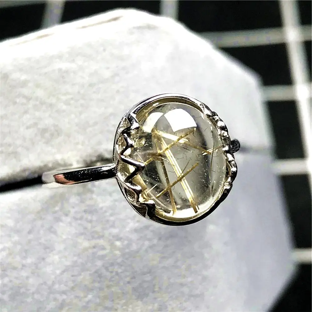 Натуральное золото рутилированное кварцевое кольцо ювелирное изделие для