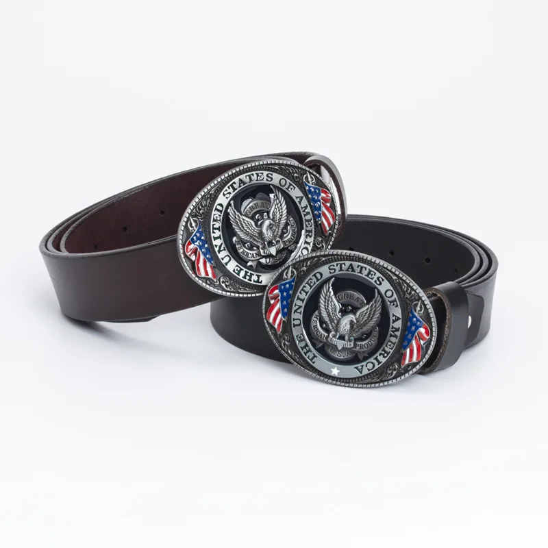 

Cowhide trend men's belt manufacturers explosion models leather simple retro casual business men's buckle belt men