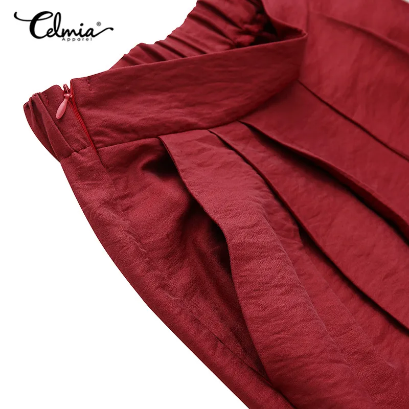 Elegant Ladies Trousers 2022 Summer Women's Fashion High Waist Wide Leg Pants Celmia Casual OL Solid Pleated Street Pantalon