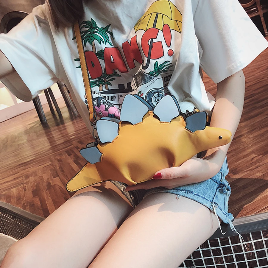 Женские сумки через плечо Kawaii Dinosaur с объемными панелями забавная сумка
