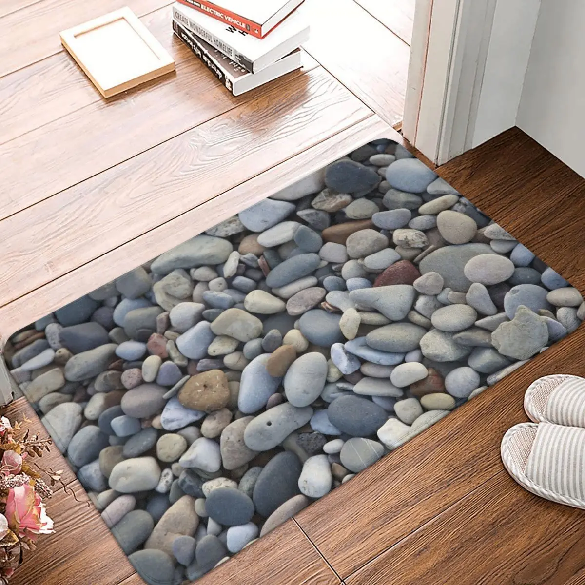 

Cobblestone Doormat Welcome Polyeste Bathroom Living Room Floor Mat Home Rug Door Mat Pebbles And Stones Anti-slip Area Rugs