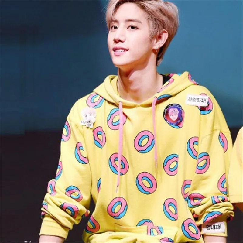 Kpop Mark Tuan Same Hoodie Long Sleeve Coat Just Right Donut Student Hooded Tops Women's Clothing | Женская одежда