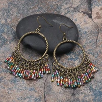 bohemian vintage colorful rice bead tassel earrings for women ethnic antique gold color circle drop earrings jhumka jewelry gift