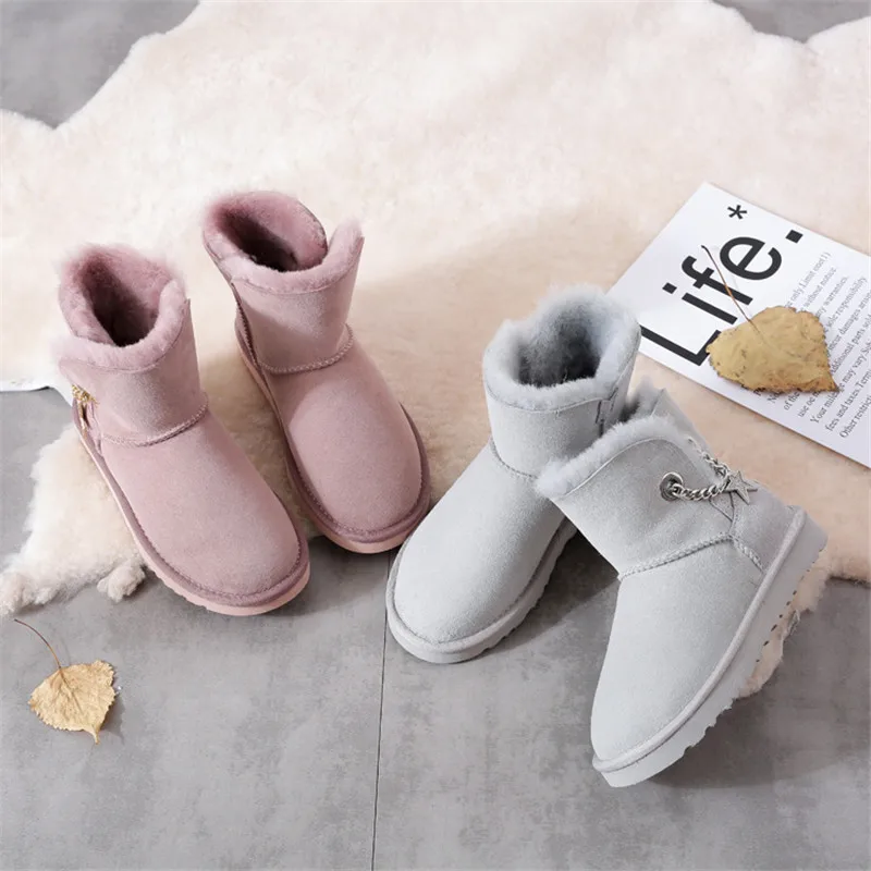 Женские зимние ботинки из 100% натуральной овечьей кожи с натуральным мехом Теплые