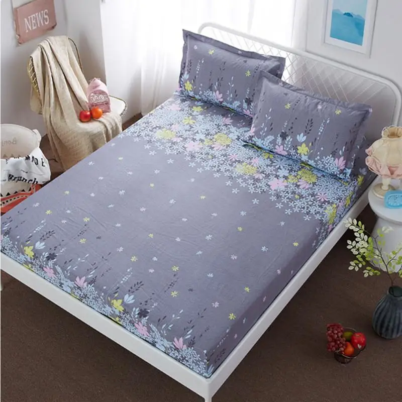 50 Fitted Sheet With Pillowcase Twin Double King Size Bed with Elastic Grey Color Geometric Sets53 | Дом и сад