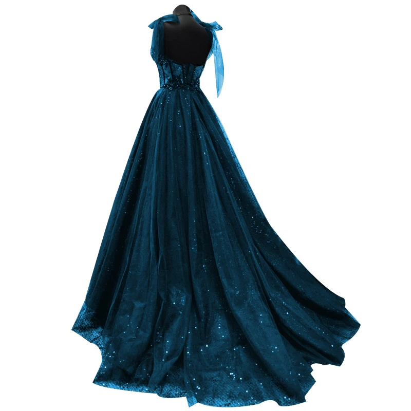 

Tulle Black Party Dress A-Line Off Shoulder Maxi Corset Elegant Lace Beading Prom Evening Dress Gown Long Formal Dress Women