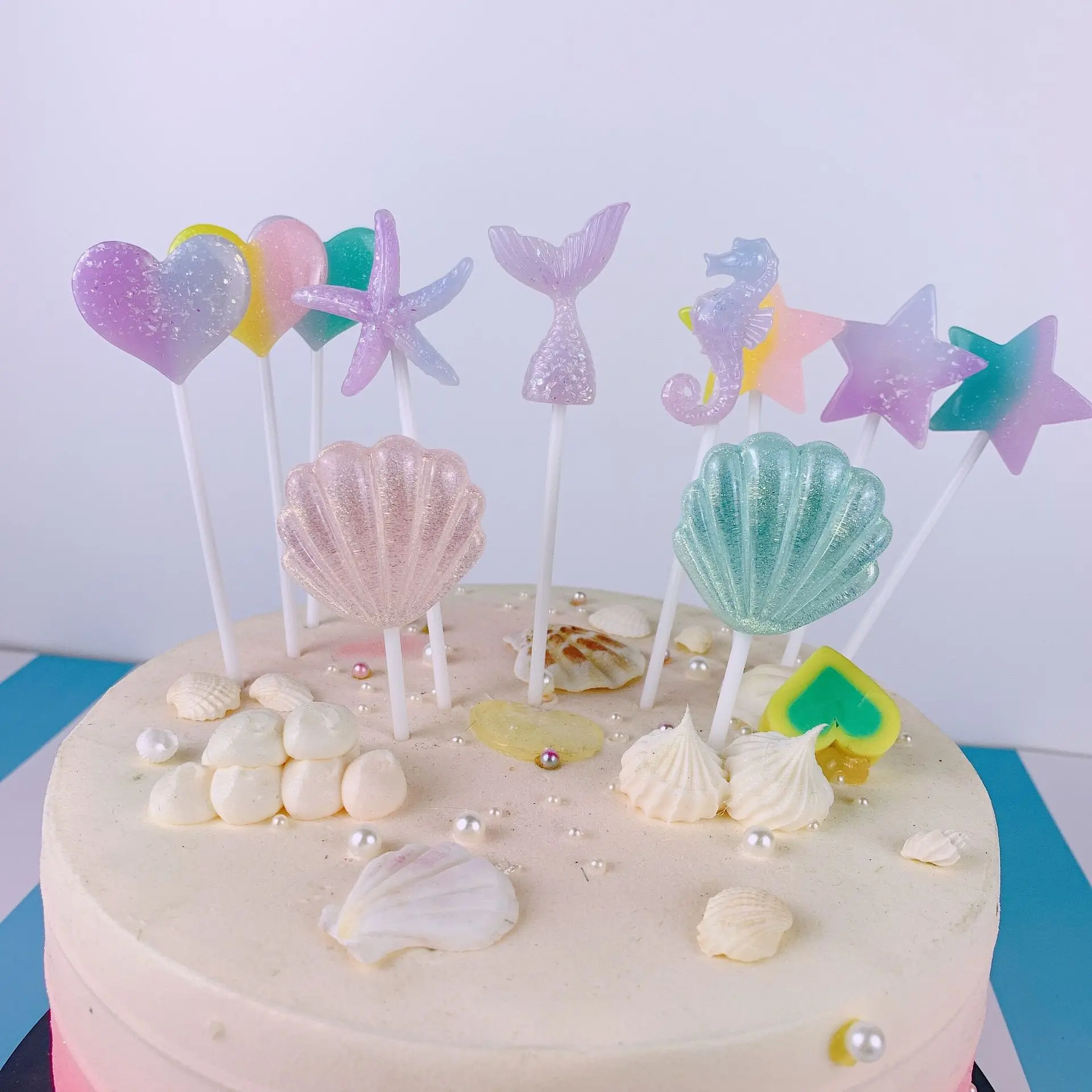 

1 Set Summer Ocean Resin Shell Mermaid Theme Star Love Heart Cake Topper Mermaid Decoration Birthday Party Supplies