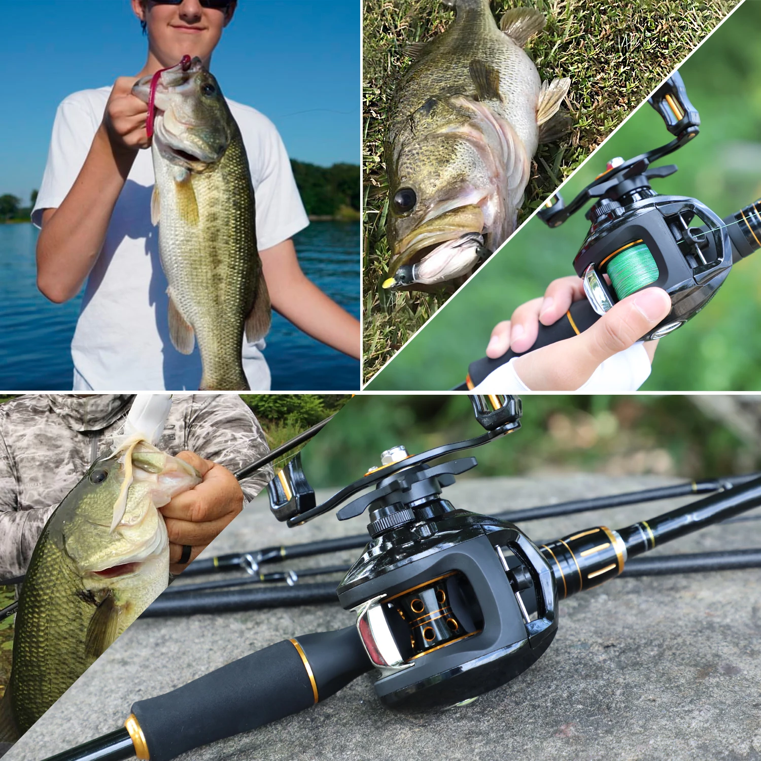 

Sougayilang 2.1-2.4m Porable 4 Sections Fishing Rods Ultralight Carbon Fiber Fishing Rod with 12+1BB Fishing Casting Reel Combo