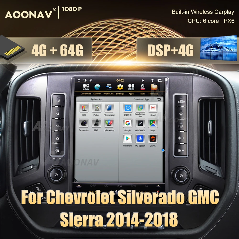 

Android 9.0 car radio For Chevrolet Silverado GMC Sierra 2014-2018 car Tesla screen radio multimedia Autoradio Google carplay