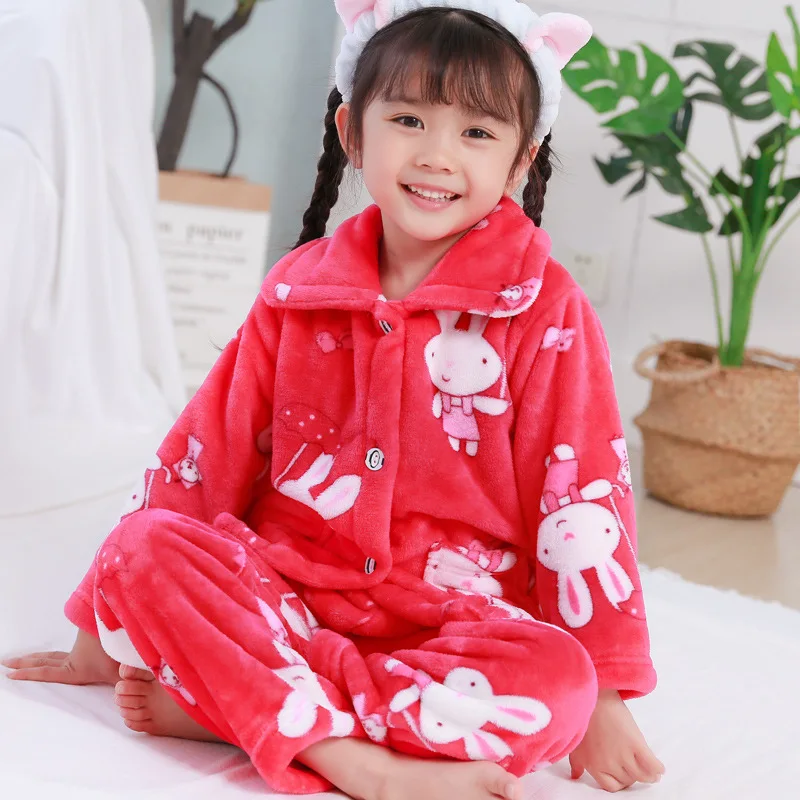 Pijama infantil inverno; детский пижамный комплект из кораллового флиса; пижама с принтом для маленьких мальчиков и девочек; детская фланелевая одежда для сна; пижамы для младенцев - Цвет: Rose Pajamas