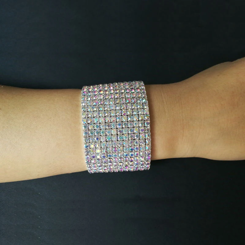 12 рядов Стразы свадебный браслет с кристаллами посеребренный и золотистый цвет