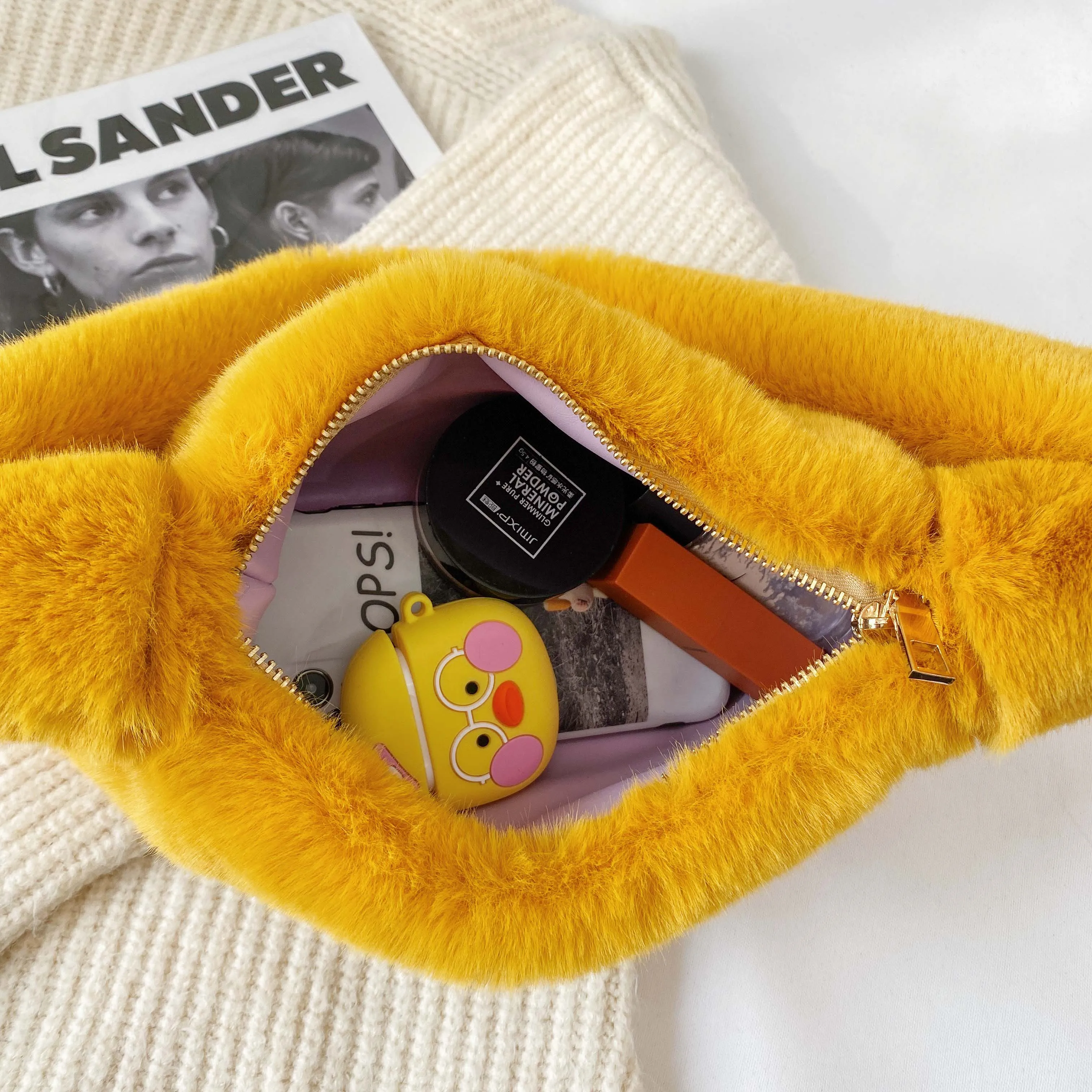

Fashion Solid Color Shoulder Underarm Bag Women Plush Soft Autumn Winter Fashion Fluffy Female Totes Handbag