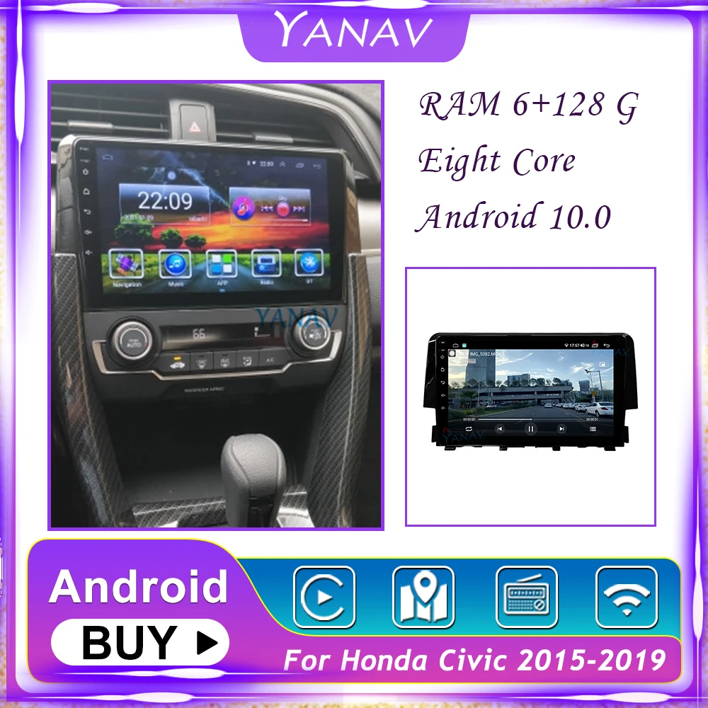 

Автомагнитола на Android, 128 ГГц, GPS-навигация для Honda Civic 2015-2019, автомобильный стереоприемник, сенсорный экран, Мультимедийный MP3-плеер