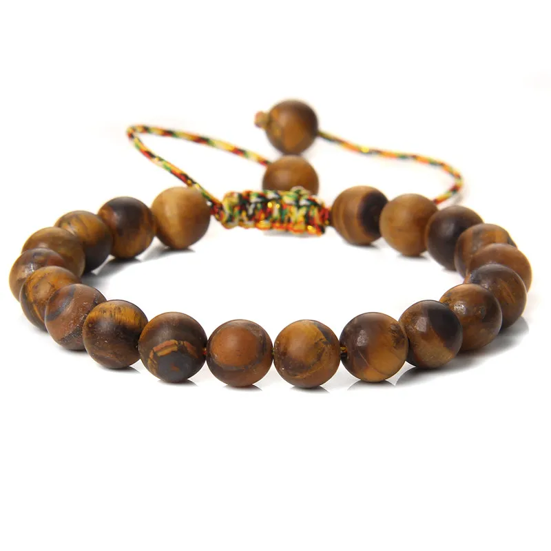 

8mm Tiger Eye Stone Beads Bracelet Handmade Adjustable Colorful Rope Braided Bracelets For Women Men Healing Balance Jewelry