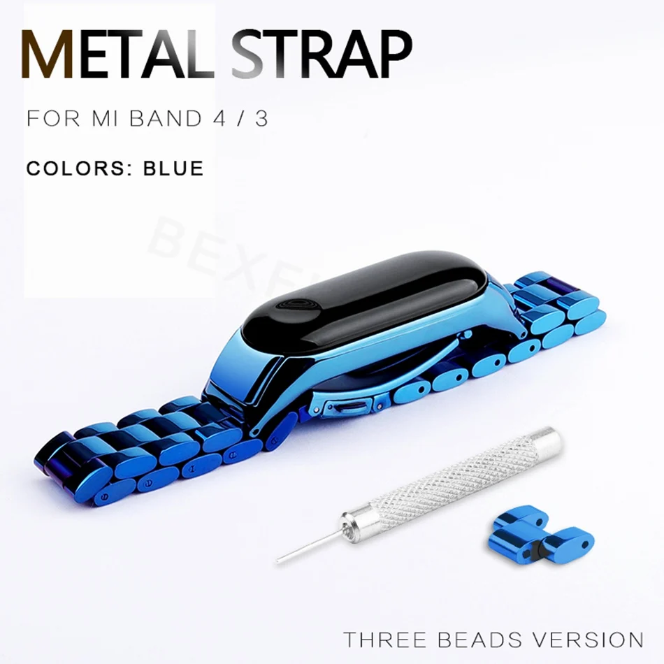 Three Beads 019F Браслет mi Band 4 3 ремешок металлический Безвинтовой ремешок из нержавеющей стали для Xiaomi mi Band 4 3 ремешок mi band 4 3 ремешок для браслета - Цвет: Three Beads 019F