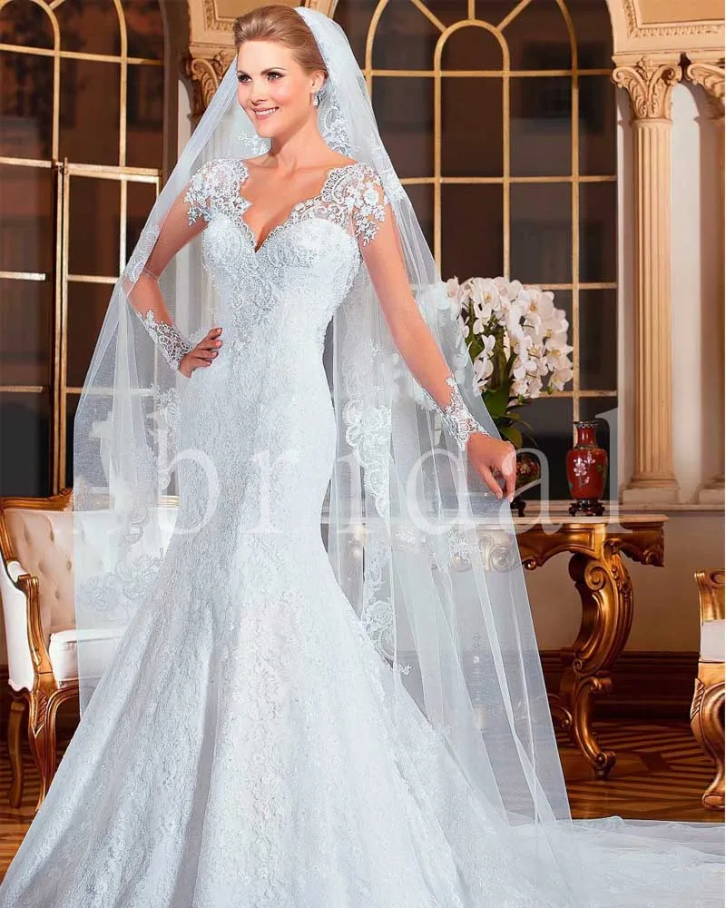 

Vestidos De Noiva Lace Mermaid Wedding Dresses Long Sleeve Lace WEdding Dresses Vestido De Casamento 2016 robe de mariage