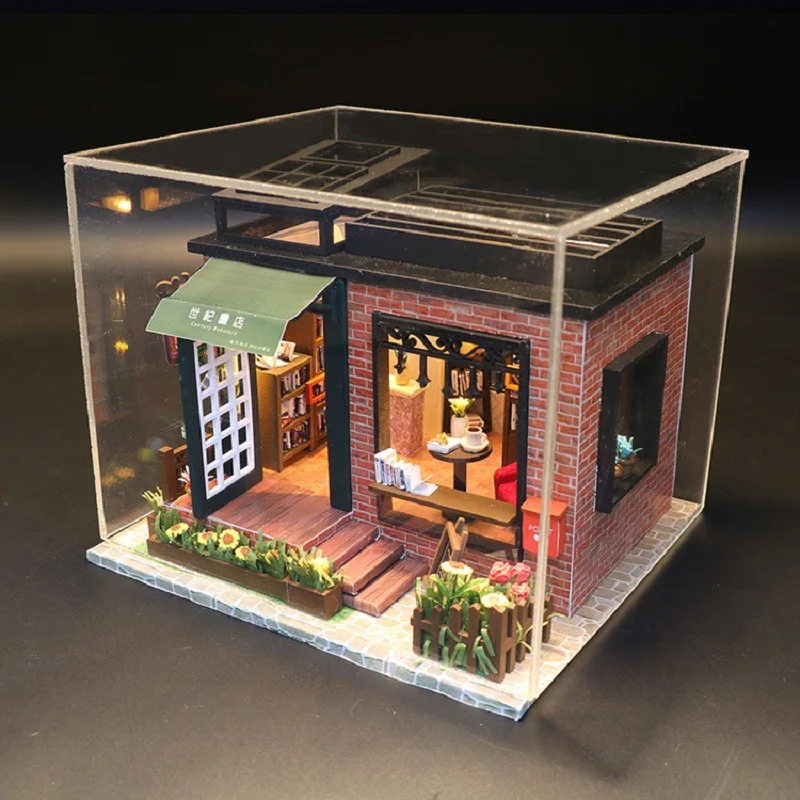 

DIY Wooden Dollhouse Bookstore miniature assmbly doll house Creative handmade gift Furniture Kit Toys for children