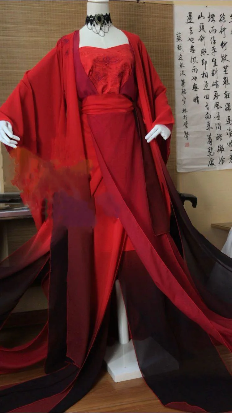 XuanJi красный свадебный костюм женский для невесты свадьба Hanfu аниме Формальное