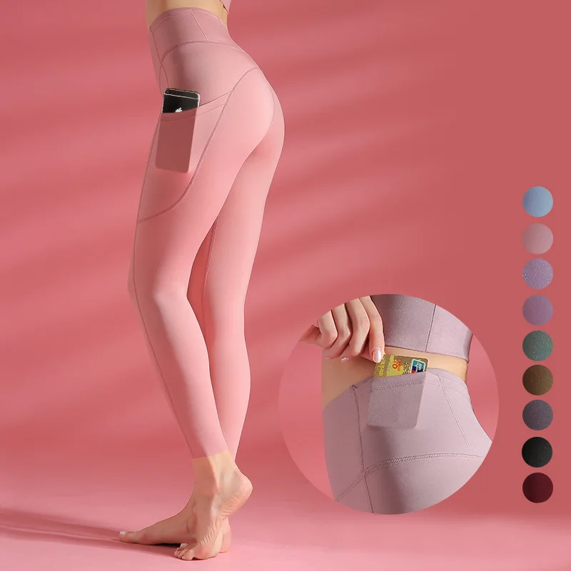 ZYSK Sweatproof High Waist Control Panties Fitness Leggings Women Super Soft Nylon Squatproof Workout Tights with Side Pocket