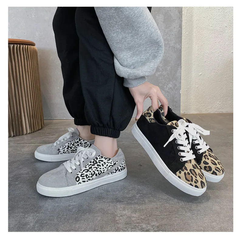 

2021 New Women Vulcanized Shoes Sneakers Ladies Casual Leopard Print Shoes Breathable Walking Canvas Shoes Zapatillas Mujer