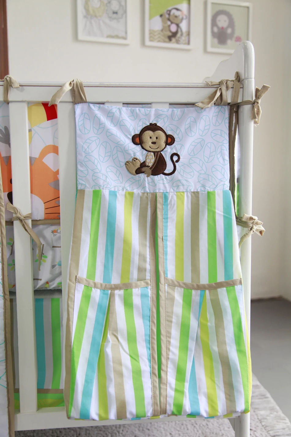 8pcs Baby Bedding Set for Boys Green Jungle Monkey -comforter crib sheet skirt bumpers and nappy stacker 2020 New design | Мать и ребенок