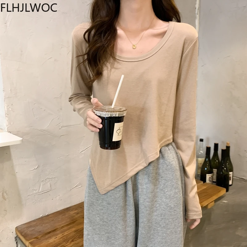 

Cotton Blended T-Shirts Hot Sales Women Casual O Neck Solid White Short Tops Cute Sweet Girls Iregular Tees