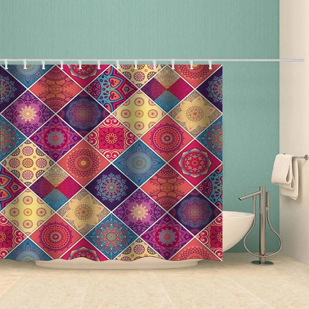 Высококачественная занавеска для душа из цветочной ткани водонепроницаемая с