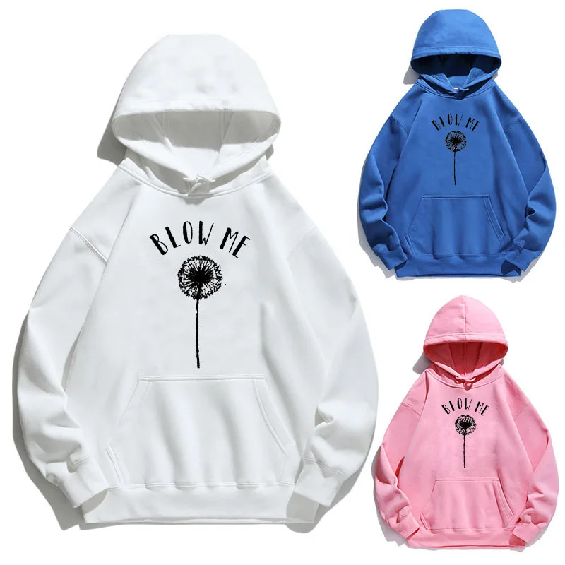 

Women Hoodie Blow Me Dandelion Printed Hoodies Women Fleece Long Sleeve Loose Sweatshirt with Hat Girls Pullovers Winter