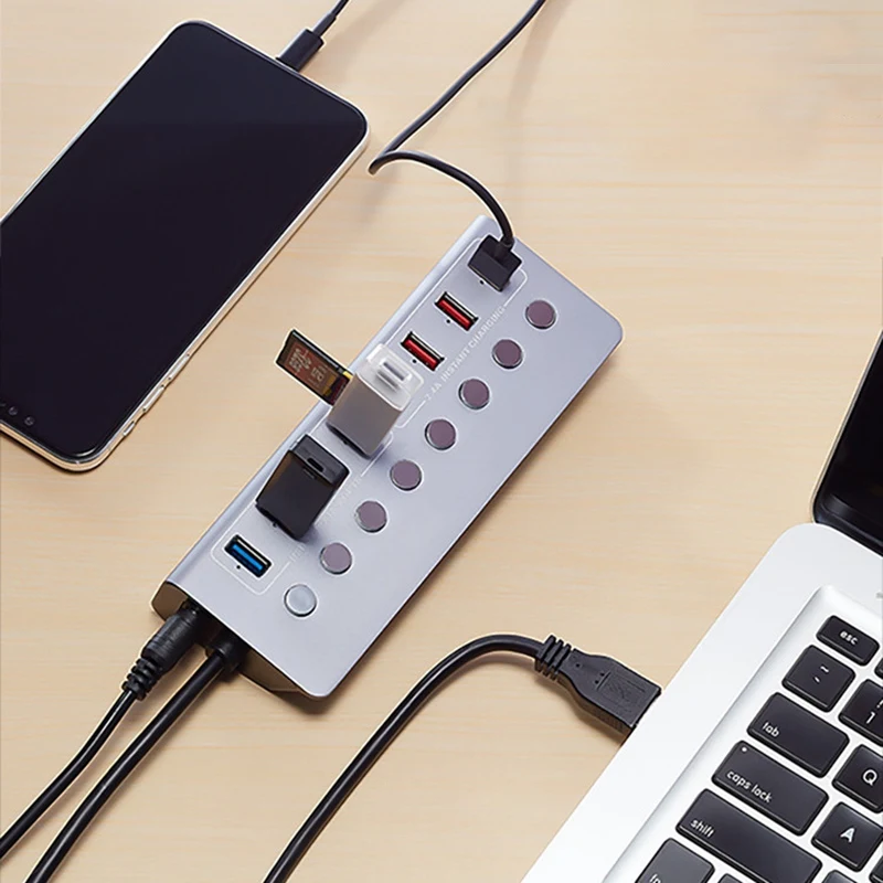 USB 3 0 концентратор с независимым переключателем питания Порт компьютера мульти