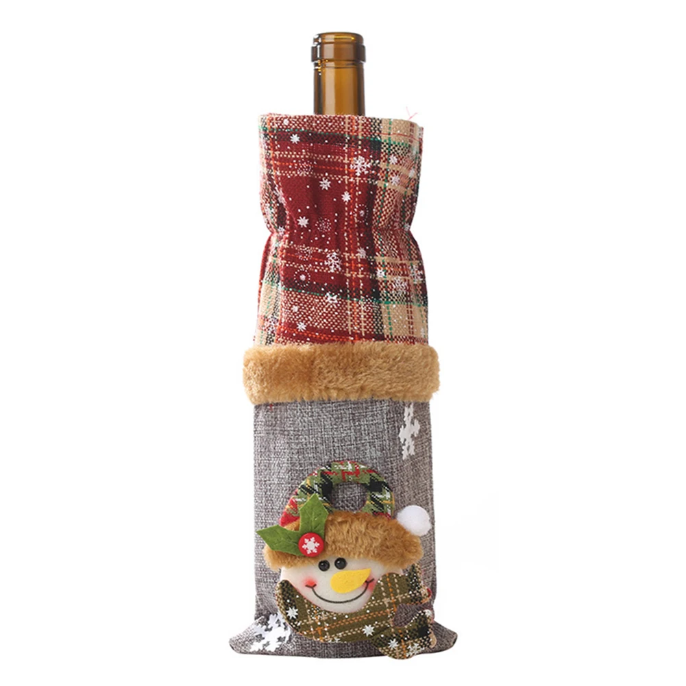 Cute Christmas Wine Bottle Cover Linen Cloth Snowman Elk Santa Bag Elasticity design Covers home coffee shop Decoration | Дом и сад