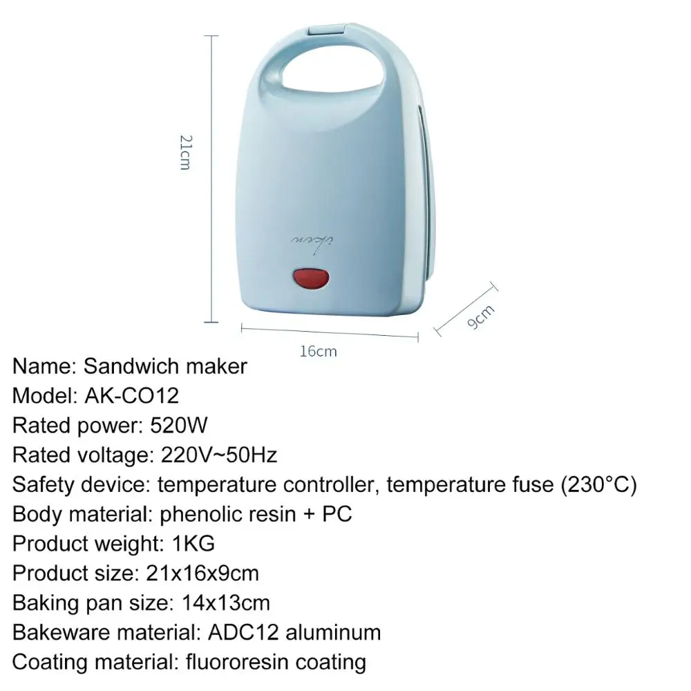 

220V Electric Sandwich Breakfast Maker Machine Non-stick Portable Toast Bread Baking Pan EU/UK/AU/US Plug Available